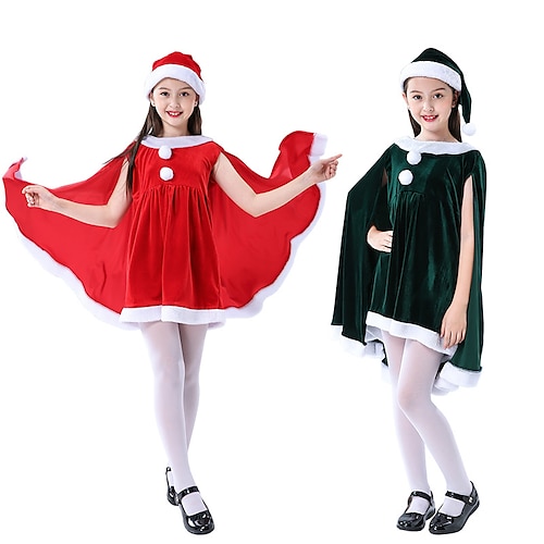 

Santa Claus Mrs.Claus Dress Cape Santa Suits Girls' Christmas Christmas Christmas Eve Kid's Party Christmas Polyester Dress Hat