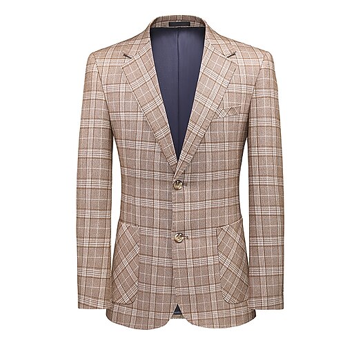 

Men's Fashion Blazer Regular Standard Fit Checkered Single Breasted Two-buttons Pink khaki 2022