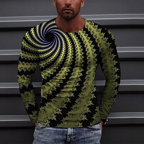 

Men's T shirt Tee Optical Illusion Graphic Prints Crew Neck Yellow 3D Print Outdoor Street Long Sleeve Print Clothing Apparel Basic Sports Designer Casual