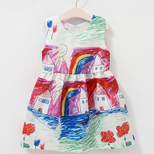 

Kids Girls' Dress Cartoon A Line Dress Dress School 3/4 Length Sleeve Active Dress 3-7 Years Winter White / Fall