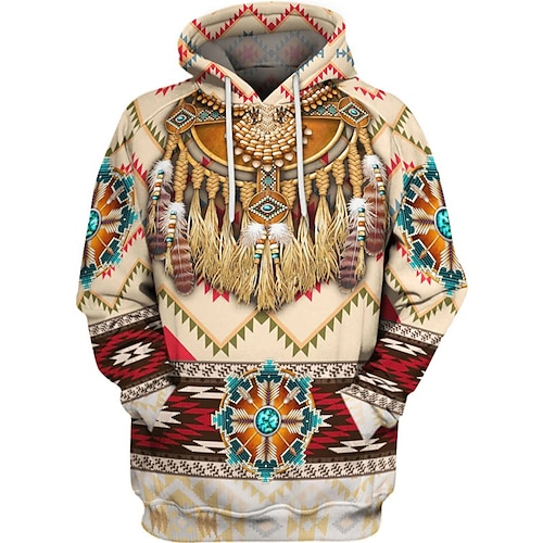 

Herre Pullover-hættetrøje Kakifarvet Hætte Tribal Grafiske tryk Trykt mønster Daglig Sport 3D-udskrivning Basale Gade Designer Forår & Vinter Tøj Hættetrøjer Sweatshirts Langærmet