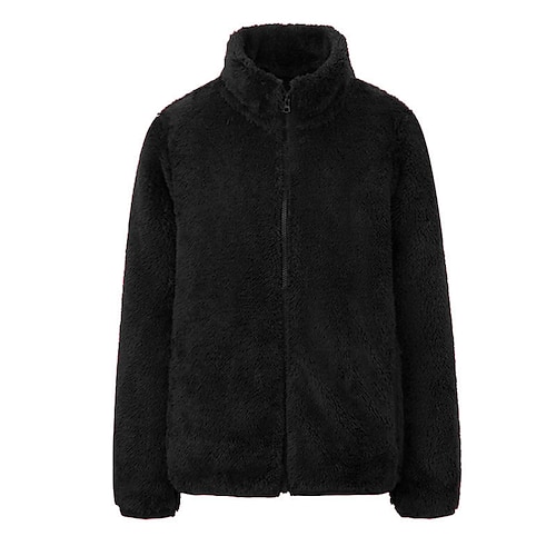 

Women's Plus Size Teddy Coat Winter Coat Zip Up Plain Holiday Date Long Sleeve Stand Collar Regular Winter Fall Black Blue Wine L XL XXL 3XL 4XL