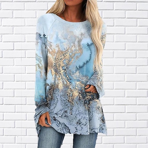 

Mujer Camisa Negro Amarillo Rojo Tie-dye Abstracto Estampado Manga Larga Casual Ropa de calle Escote Redondo Largo S