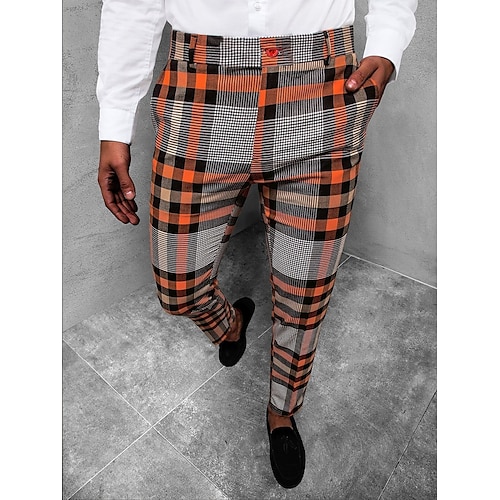 

Men's Chinos Jogger Pants Plaid Dress Pants Chino Pants Print Lattice Full Length Casual Daily Casual Trousers Black / Red Micro-elastic