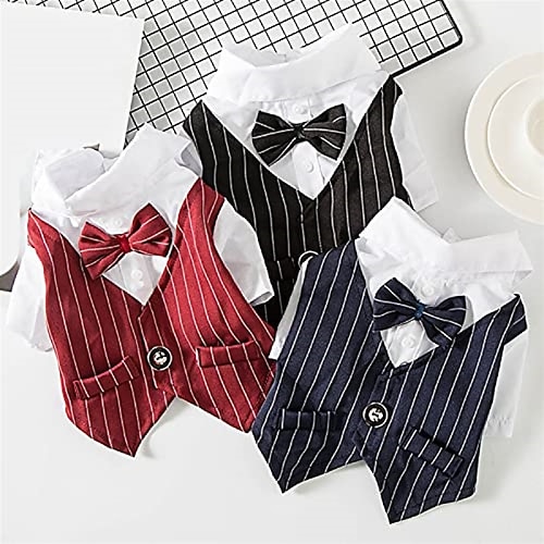

Pet Clothes New Gentleman Dog Wedding Suit Formal Shirt for Small Dogs Bowtie Dog Clothes Tuxedo Pet Festival Christmas Costume for Cats (Color : Navy Blue, Size : S)