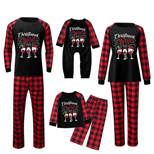 

Family Look Christmas Pajamas Cotton Plaid Christmas pattern Home Red Long Sleeve Basic Matching Outfits / Winter / Fall