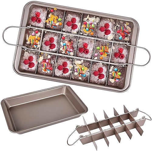 

Brownie Pan with Dividers, Non Stick Precut Brownies Baking Tray Removable Cake Separator Cutter Sheet Brownie Bites, Carbon Steel Edge Pans Square Mini Cakes Cookware for Kitchen Oven