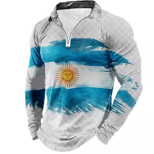 

Men's Golf Shirt Sun Striped TurndownWorld Cup 2022 Blue 3D Print Casual Sports Zipper Print Clothing Apparel Fashion Designer Casual Breathable