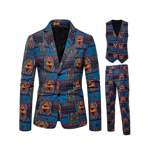 

Lake blue Men's Ugly Suits 3 Piece Patterned Tailored Fit Single Breasted Two-buttons 2022
