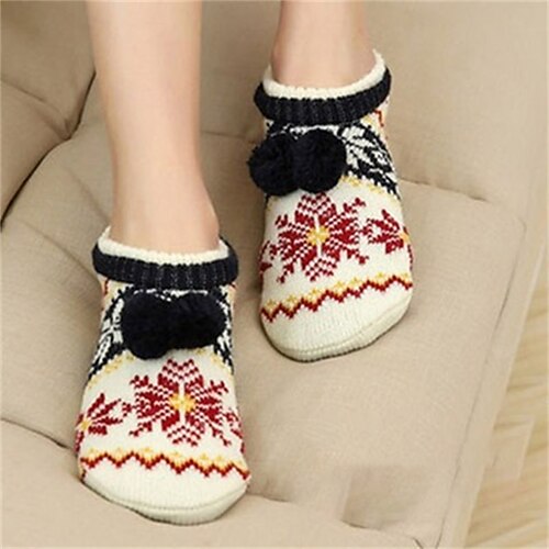 

Women's Christmas Lingeries Gift 1 Pair Socks Slipper Socks Comfort Geometric Striped Warm Blue Dark Gray Red