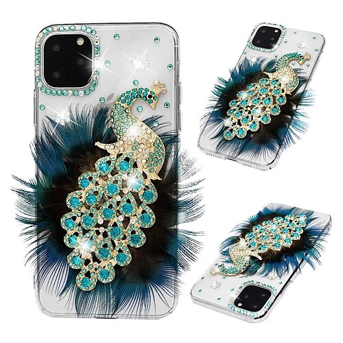 

Phone Case For Apple Back Cover iPhone 14 Pro Max 13 12 11 Pro Max Mini X XR XS 8 7 Plus Rhinestone Dustproof Soft Edges Feathers Crystal Diamond TPU PC