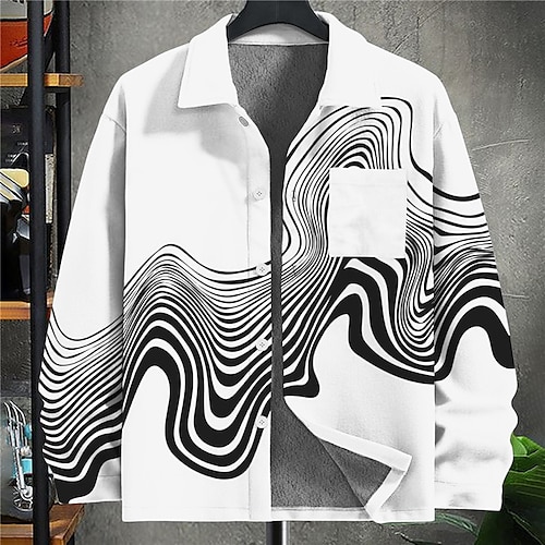 

Herren Hemd Abstrakt Grafik-Drucke Linear Umlegekragen Gelb Weiß 3D-Druck Outdoor Strasse Langarm Button-Down Bedruckt Bekleidung Modisch Designer Casual Weich