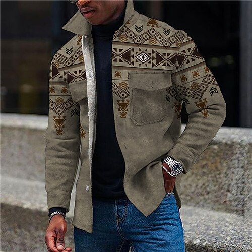 

Men's Coat Warm Sports & Outdoor Single Breasted Graphic Prints Geometry 3D Printed Graphic Turndown Sport Jacket Outerwear Long Sleeve Pocket Fall & Winter