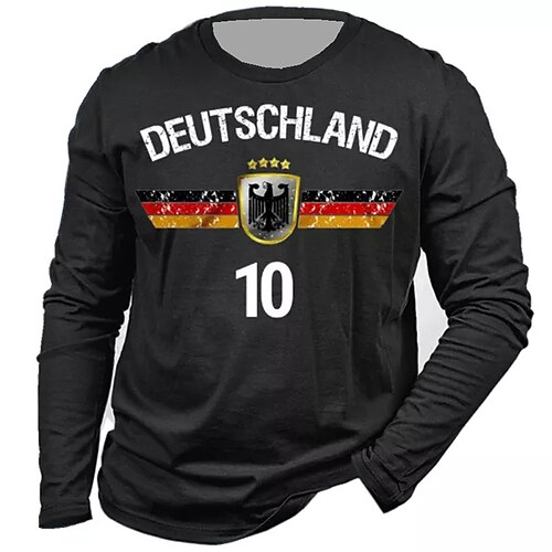 

Men's T shirt Tee Letter Graphic Prints Crew Neck Green Blue Gray Black 3D Print World Cup Outdoor Street Long Sleeve Print Clothing Apparel Basic Sports Designer Casual