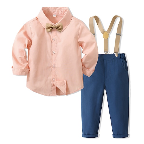 

2 Pieces Toddler Boys Shirt & Pants Outfit Solid Color Long Sleeve Cotton Set School Basic Fall Spring 3-7 Years Pink