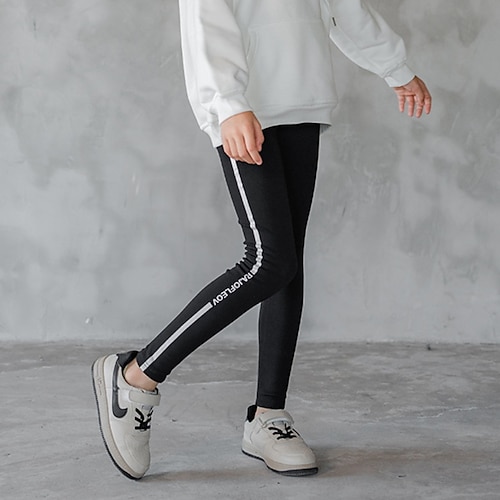 

Børn Pige Leggings Bogstaver Aktiv udendørs Bomuld 7-13 år Vinter Sort Grå / Mode / Efterår
