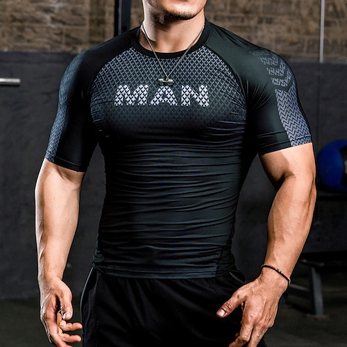 

Men's Running T-Shirt Compression Shirt Short Sleeve Compression Clothing Athletic Spandex Breathable Quick Dry Moisture Wicking Gym Workout Running Active Training Sportswear Activewear Green Black