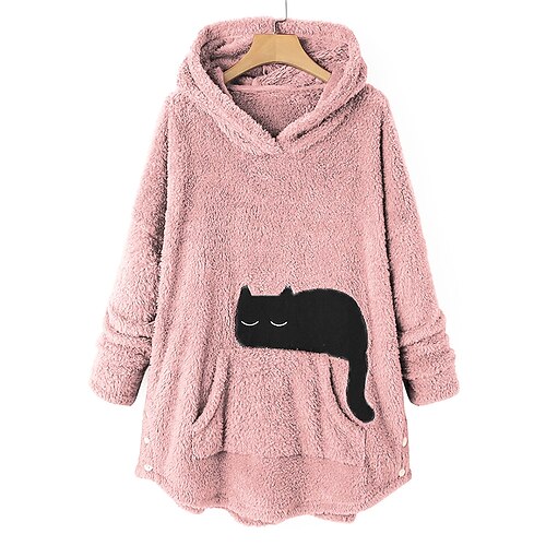 

Women's Hoodie Sweatshirt Pullover Sherpa Fleece Teddy Front Pocket Blue Pink Wine Cat Street Hoodie Long Sleeve Fleece S M L XL 2XL 3XL