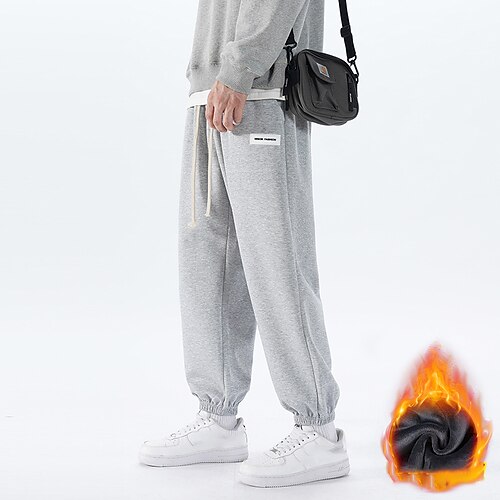 

Men's Fleece Pants Sweatpants Winter Pants Trousers Drawstring Elastic Waist Elastic Cuff Solid Color Comfort Warm Casual Daily Streetwear Sports Fashion Grey Black Micro-elastic