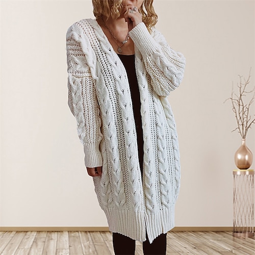 

Women's Cardigan Sweater Jumper Cable Knit Knitted Pure Color V Neck Stylish Casual Outdoor Daily Winter Fall Pink Gray S M L / Long Sleeve / Holiday / Regular Fit / Going out