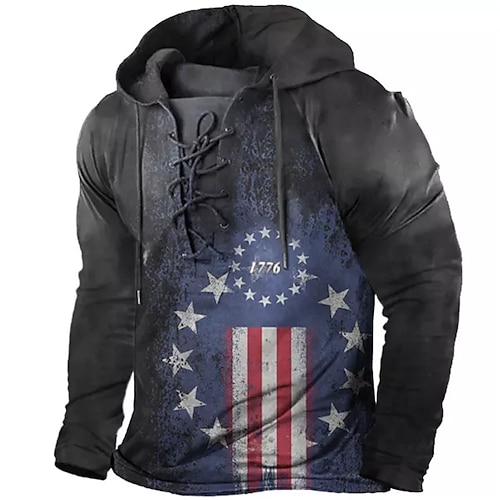 

Men's Unisex Pullover Hoodie Sweatshirt Pullover Black Hooded Graphic Prints National Flag Lace up Print Casual Daily Sports 3D Print Streetwear Designer Casual Clothing Apparel Hoodies Sweatshirts