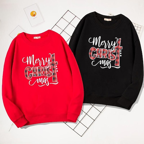 

Kids Boys Christmas Sweatshirt Letter Casual Long Sleeve Fashion Cotton 1-5 Years Winter Black Red