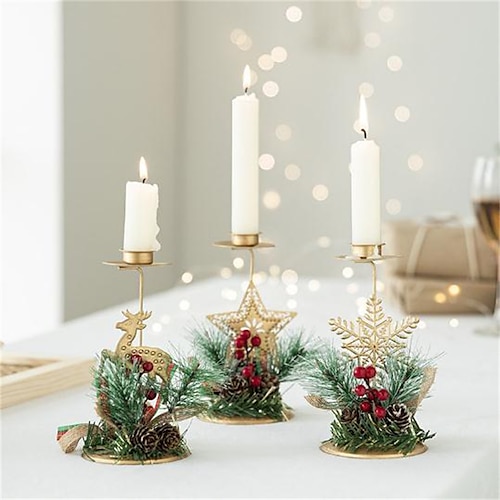 

Christmas Decorations Set Golden Iron Candlestick Window Decoration Candlelight Dinner Table Ornaments 158cm/5.9in3.15in