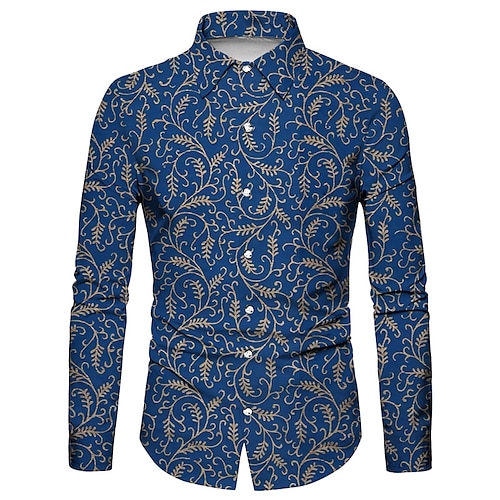 

Men's Shirt Floral Graphic Prints Turndown Royal Blue 3D Print Outdoor Street Long Sleeve Button-Down Print Clothing Apparel Fashion Designer Casual Breathable