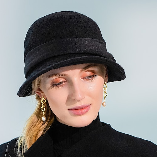 

100% Wool Hats with Ribbon Tie 1PC Casual Headpiece