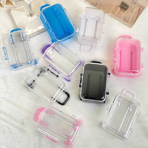 

Transparent Mini Trolley Case Creative Jewelry Storage Box Table Suitcase Desk Organizer Candy Clip Pin Holder Small Container