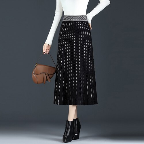 

Women's Skirt Work Skirts Midi Polyester Knit Black Skirts Print Fashion Office / Career Daily One-Size