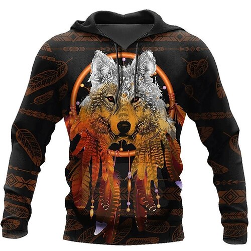

Men's Pullover Hoodie Sweatshirt Brown Hooded Wolf Graphic Prints Print Daily Sports 3D Print Basic Streetwear Designer Spring & Fall Clothing Apparel Hoodies Sweatshirts Long Sleeve