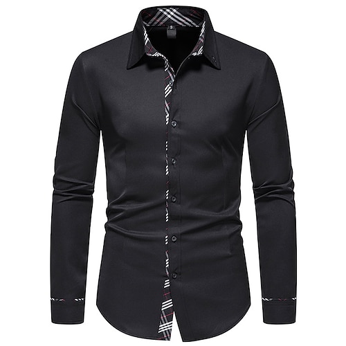 

Men's Casual Shirt Regular Fit Long Sleeve Square Neck Geometric Cotton Blend Black Burgundy White 2022