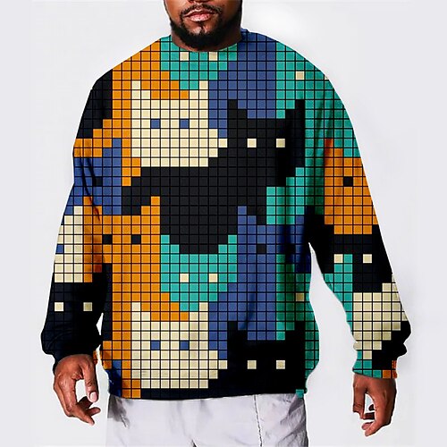 

Men's Plus Size Pullover Sweatshirt Big and Tall Graphic Crew Neck Long Sleeve Spring & Fall Basic Fashion Streetwear Comfortable Casual Sports Tops / Cat