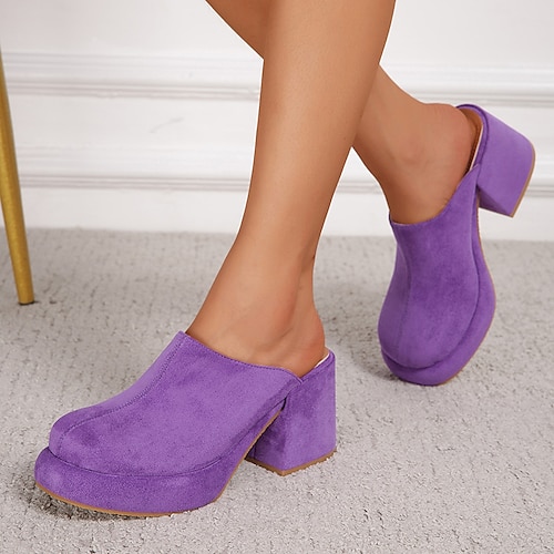 

Femme Mules Grandes Tailles Pantoufles d'extérieur Extérieur du quotidien Eté Talon Bottier Bout rond Elégant Minimalisme Matière synthétique Mocassins Couleur Pleine Noir Violet Vert