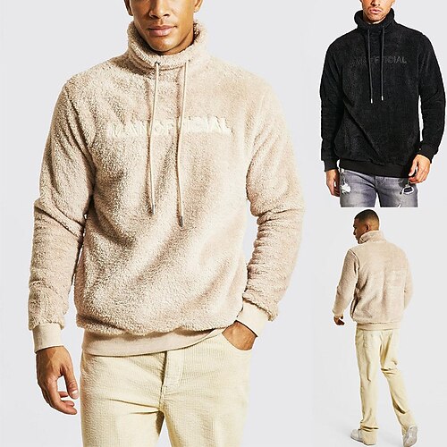 

Men's Sweatshirt Pullover Beige Black Standing Collar Graphic Letter Print Sports Outdoor Sports Streetwear Fleece Basic Cool Casual Fall Spring Clothing Apparel Hoodies Sweatshirts
