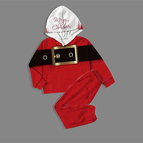 

2 Pieces Toddler Boys Ugly Christmas Hoodie & Pants Outfit Santa Claus Long Sleeve Pocket Set Casual Active Daily Winter Fall 7-13 Years Red