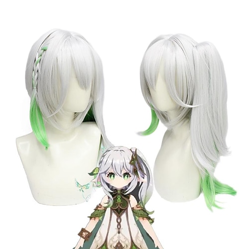 

Cosplay Costume Wig Nahida Curly With Bangs With Ponytail Machine Made Wig 22 inch Grass God Naxida (grass green) Synthetic Hair Women Anime Cute Cosplay White Green Multi-color / Party