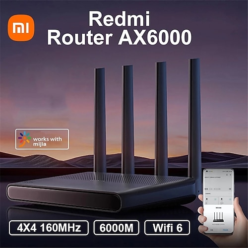 

xiaomi redmi ax6000 ruter wifi 6 mesh 2,4g/5g 6000mbps vpn 4x4 160mhz repeater eksternt signalnettverksforsterker