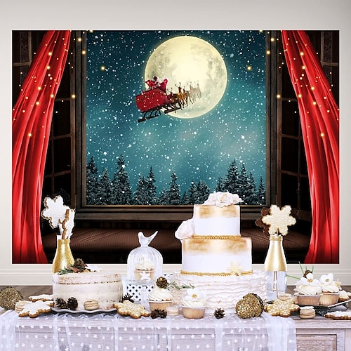 

Christmas Party Wall Tapestry Photography Background Holiday Art Decor Blanket Hanging Home Bedroom Living Room Decoration Santa Claus Tree Snowman Elk Snowflake Candle Gift Fireplace