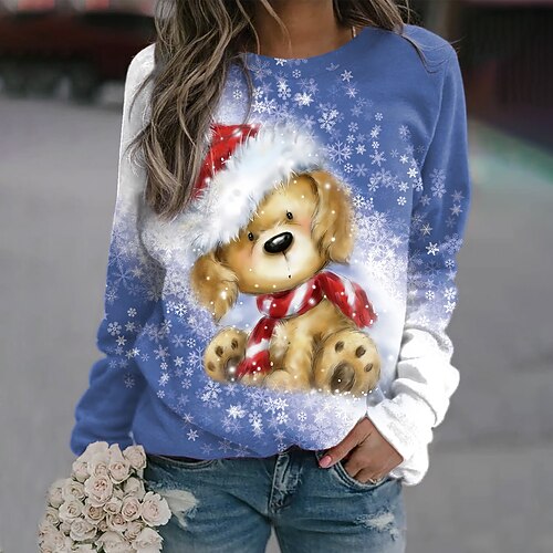 

Women's Christmas Sweatshirt Pullover Streetwear Green Blue Purple Graphic Christmas Round Neck Long Sleeve S M L XL 2XL 3XL