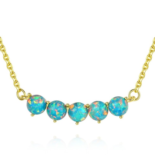 

Necklace Blue Opal S925 Sterling Silver Women's Simple Sweet Classic Cute Colorful Round Necklace For Wedding Engagement