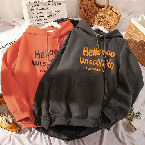 

european and american sweater women's velvet thickened autumn and winter 2022 new hooded jacket student all-match large size loose hair