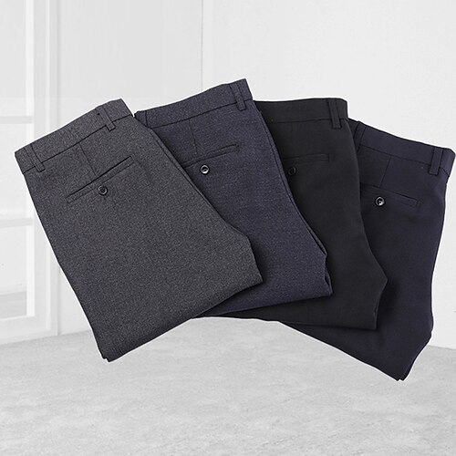 

Men's Dress Pants Trousers Straight Leg Solid Color Breathable Wearable Business Casual Daily Retro Vintage Formal Deep Blue Navy Blue Stretchy