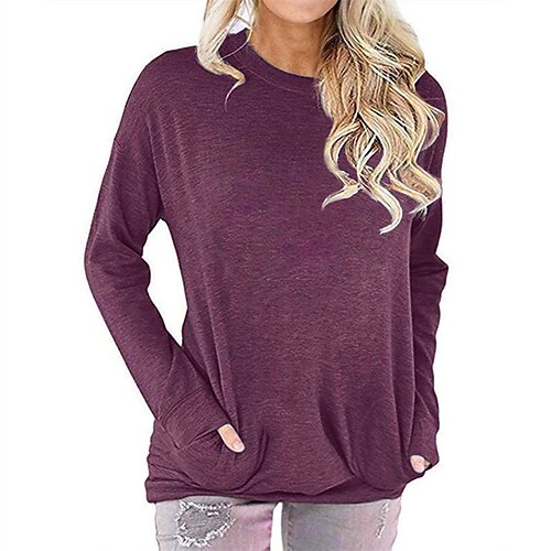 

Women's Sweatshirt Pullover Basic Pocket Green Black Blue Solid Color Street Round Neck Long Sleeve S M L XL 2XL