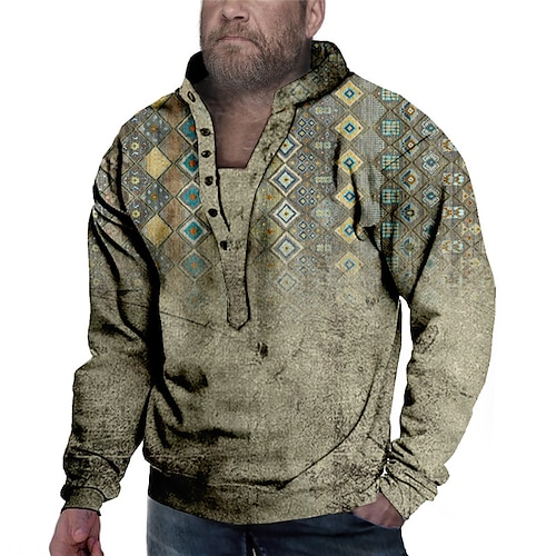 

Men's Plus Size Pullover Sweatshirt Big and Tall Graphic Henley Long Sleeve Spring & Fall Basic Fashion Streetwear Comfortable Casual Sports Tops