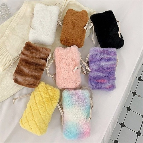 

Women's Fluffy Bag Plush Bag Crossbody Bag Synthetic Plain Daily Black Purple Pink Yellow