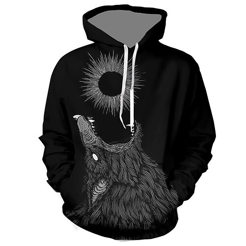 

Men's Pullover Hoodie Sweatshirt Black Hooded Wolf Graphic Prints Print Daily Sports 3D Print Basic Streetwear Casual Spring Fall Clothing Apparel Hoodies Sweatshirts Long Sleeve