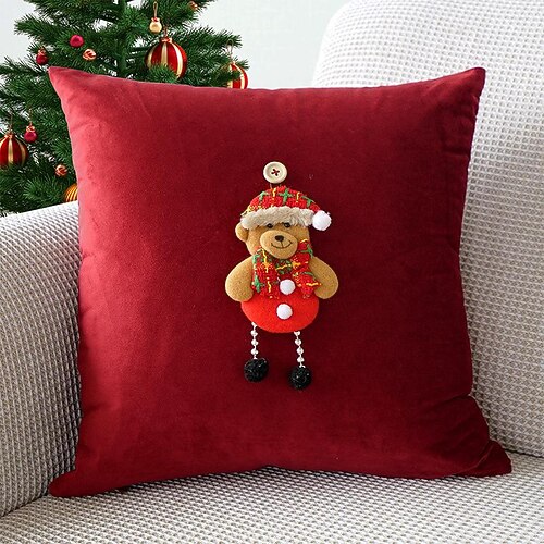 

Christmas Throw Pillow Covers Red and Black Plaid Elk Christmas Trees Gold Foil Pillowslips Velvet Square Pillowcases Home Bed Sofa Room Decor