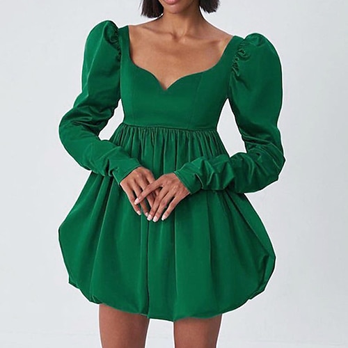 

Mini robe Femme Robe satinée manche longue Hiver Automne - Moderne Ruché Couleur monochrome 2022 Vert S M L